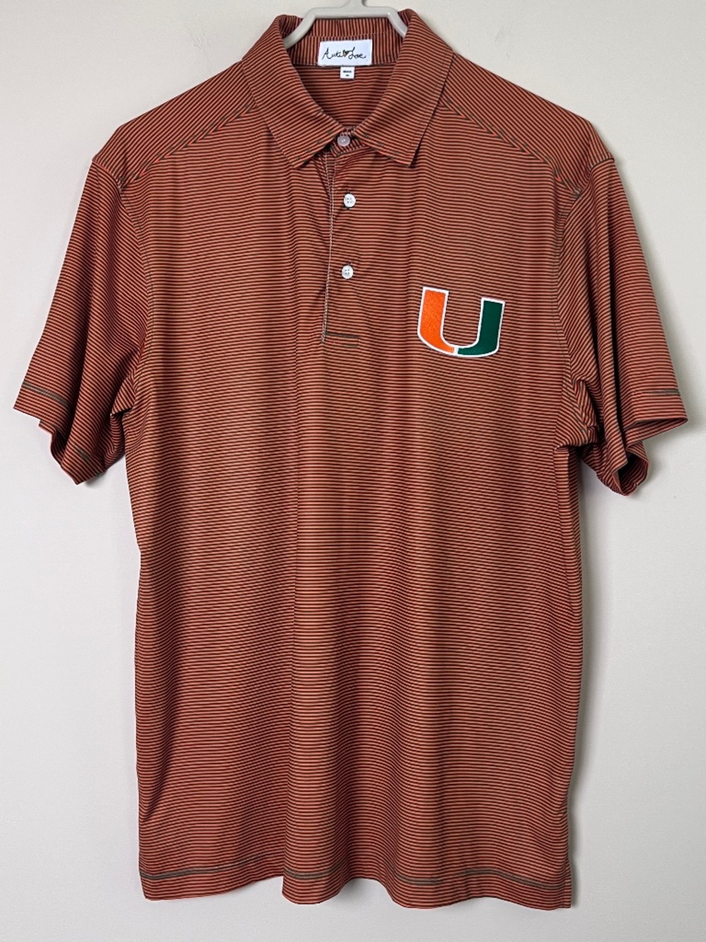 Autie Love Mens University of Miami Hurricanes Polo Shirt Men's M Orange Striped